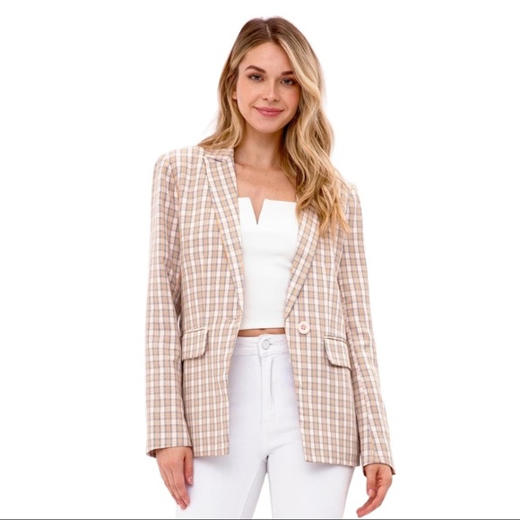 NWT FORE COLLECTION PREPPY PASTEL PLAID PADDED SHOULDER SPRING SUMMER BLAZER - Picture 9 of 13